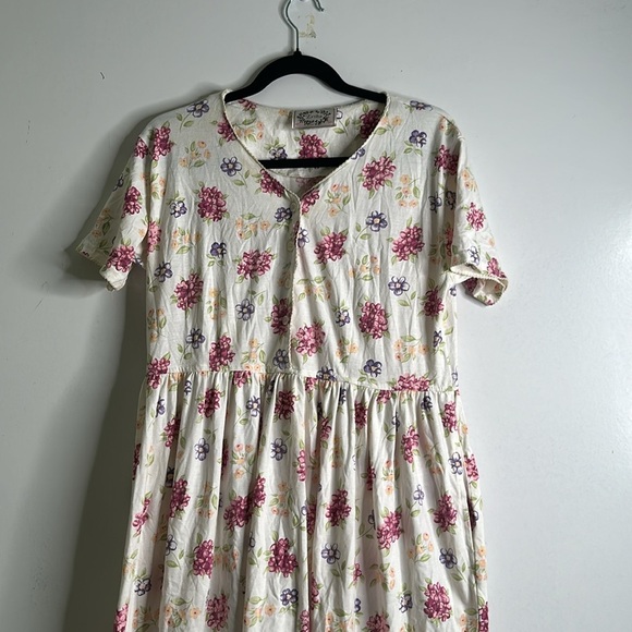 Erica vantage floral midi dress side pockets quarter button size M ivory red - Picture 4 of 9